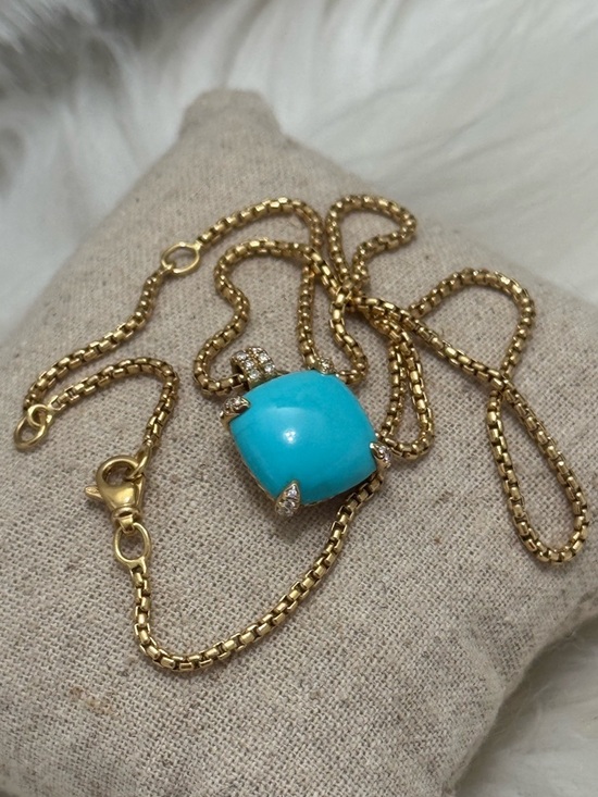 David Yurman Jewelry - David Yurman 18K Yellow Gold Chatelaine Turquoise Diamond Pendant Necklace